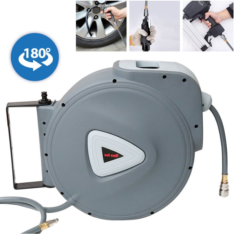 Jiubiaz Druckluft Schlauchtrommel 30m+2m Automatischer Einzug 1/4" Anschluss 18 bar Ø15mm Automatik Schlauchaufroller Dr...