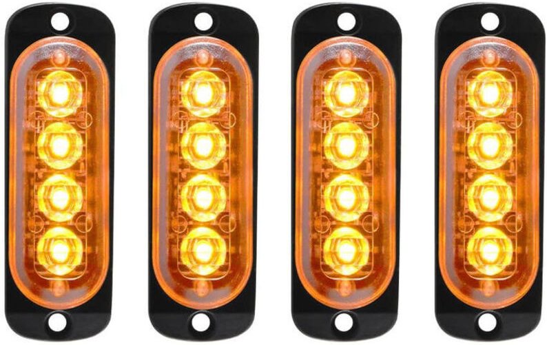 Thumbnail - 4 Stück 12–24 V IPX-4 Ultradünne Notfall-Blitzwarnleuchte – 4 LED-Lichtleiste für Transporter, Lkw, Bagger, Gabelstapler...