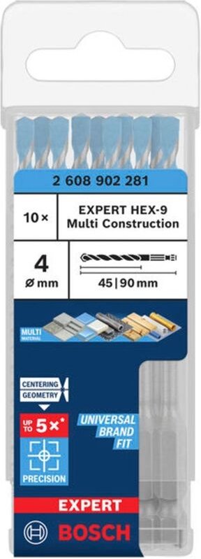 Bosch EXPERT Bohrer HEX-9 Multi Construction, 4 x 45 x 90 mm, Packung á 10 Stk.