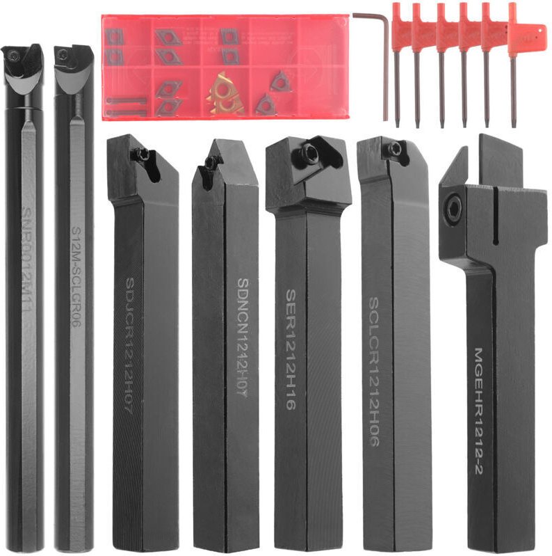 12-mm-Metalldrehset – 7 Stahlstangen + Hartmetalleinsätze – Für CNC-Dreh-/Fräsmaschinen – Professionell (Komplettes Werk...