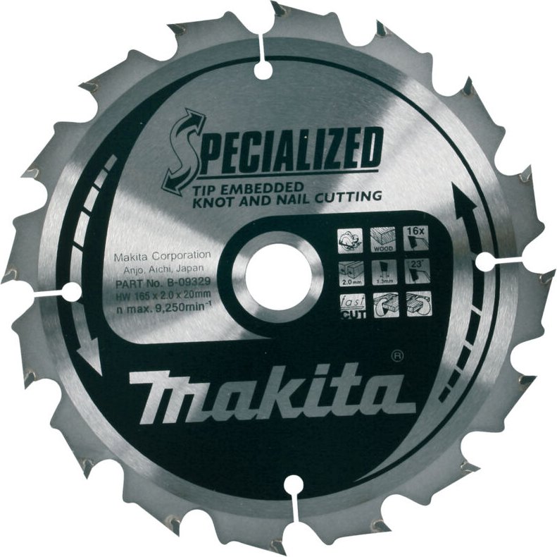 Makita Kreissägeblatt, Eingebettete Schneide 165 x 20 mm • 16 Zähne