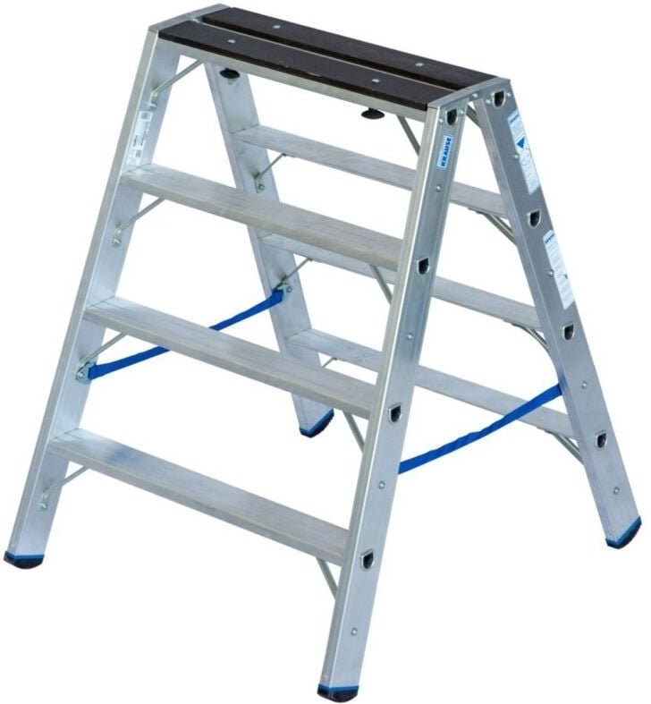 Aluminium-Doppelleiter stabilo mit Holzauflage 2,45 m Doppelstufenleiter - Krause