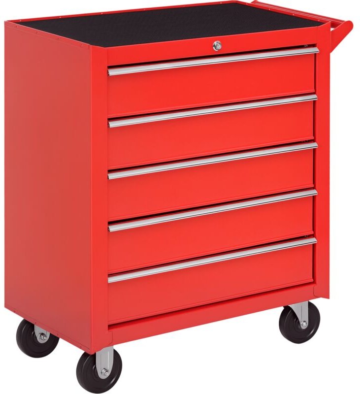 Rollschrank, Werkzeugschrank für Garage, Schuppen, Stahl, 69L x 33B x 75H cm, Rot