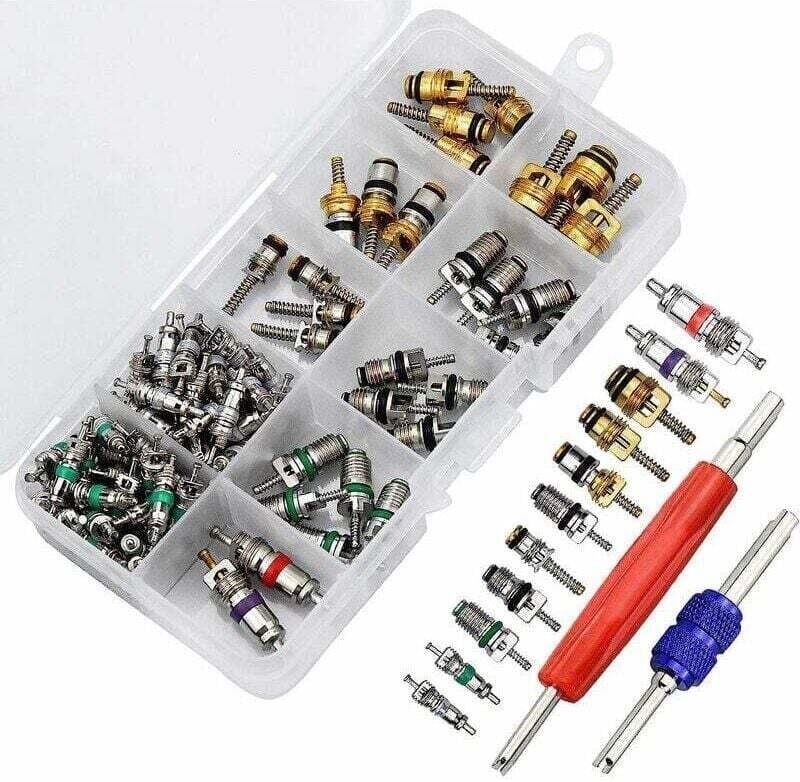 102-teiliges Set Klimaanlagen-Ventileinsätze, R134A Kfz-Klimaanlagen-Ventilschafteinsätze mit Ausbauwerkzeug für die Rep...