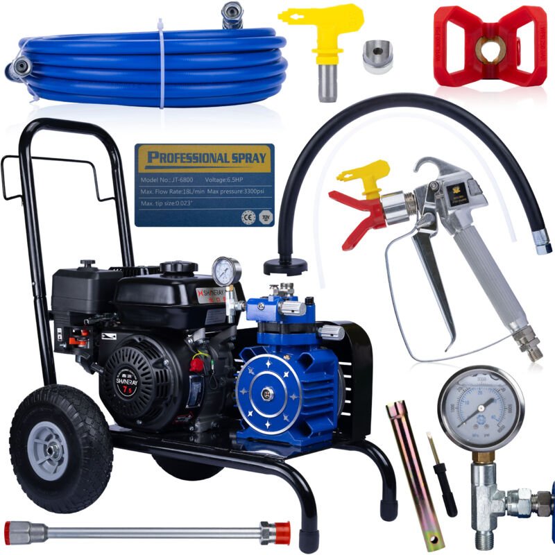 Rosfix Blue Strong Hurricane 1690 BSH01 – Benzinbetriebener Farbspritzgerät 6,5 PS 220 bar, 18 l/min Edelstahlpumpe Für ...