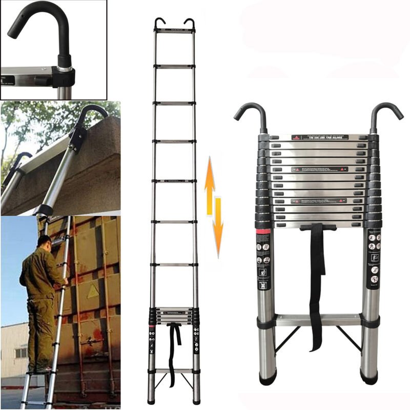Kompakte teleskopische Leiter 5m/16.5ft 150kg Kapazität mit 2 abnehmbaren Haken