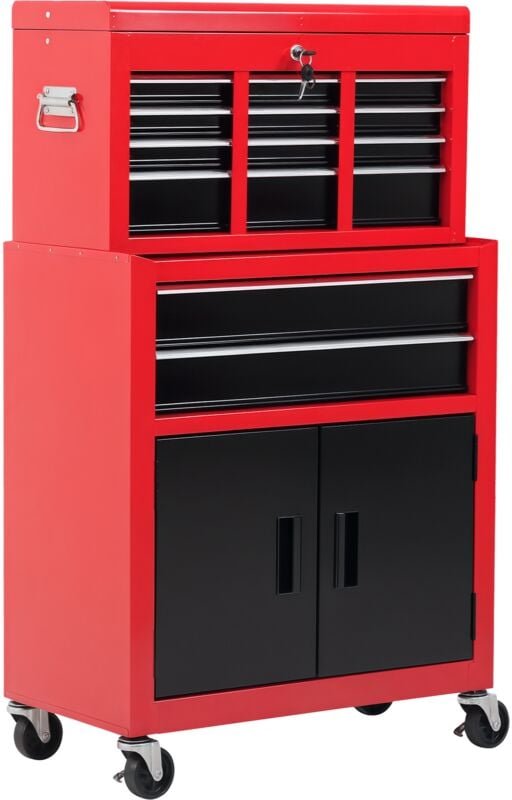 Homcom - Werkstattwagen mit Werkzeugkasten Werkzeugwagen leer abschließbar mit 6 Schubladen, Schrankfach, Antirutschmatt...