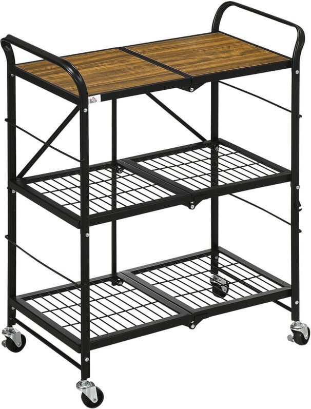 Servierwagen mit 3 Ebenen Küchenwagen mit Rollen Griff Küchenrollwagen mit Bremsen klappbar Küchenregal Allzweckwagen fü...