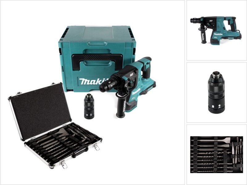 Makita DHR 281 ZJ Akku Bohrhammer 2x18V 2,8J brushless SDS plus + Makpac + 17-tlg. Bohrer und Meißel Set + Koffer - ohne...