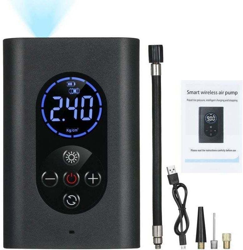 Tragbare elektrische Luftkompressorpumpe (150 Psi) mit USB-Anschluss, LED-Manometer, wiederaufladbarem 4000-mAh-Akku und...