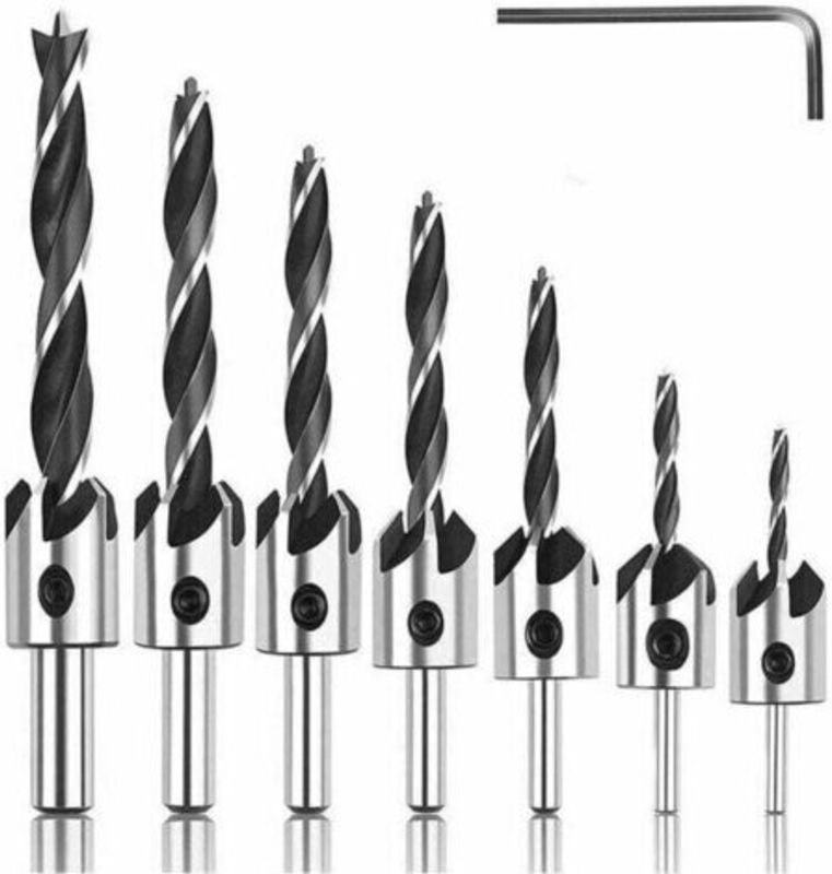 Satz mit 8 Holzbohrern, HSS-Senkbohrer, Hochgeschwindigkeits-Holzbohrer mit Inbusschlüssel, Ansenkwerkzeug für Locherwei...
