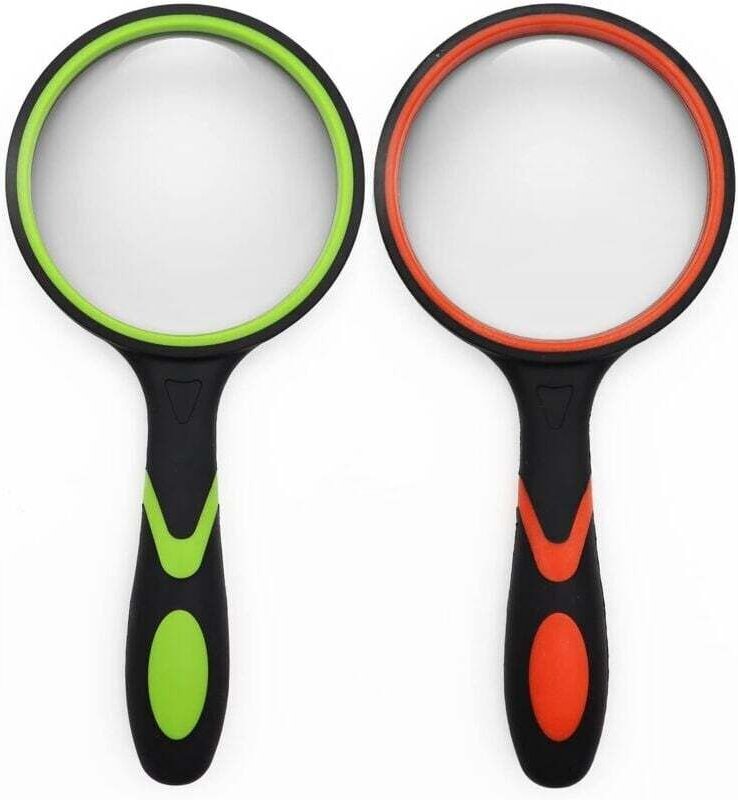 Il s'agit d'un lot de 2 loupes portatives de 75 mm, grossissement 10x, en caoutchouc, adaptées à la lecture pour les enf...