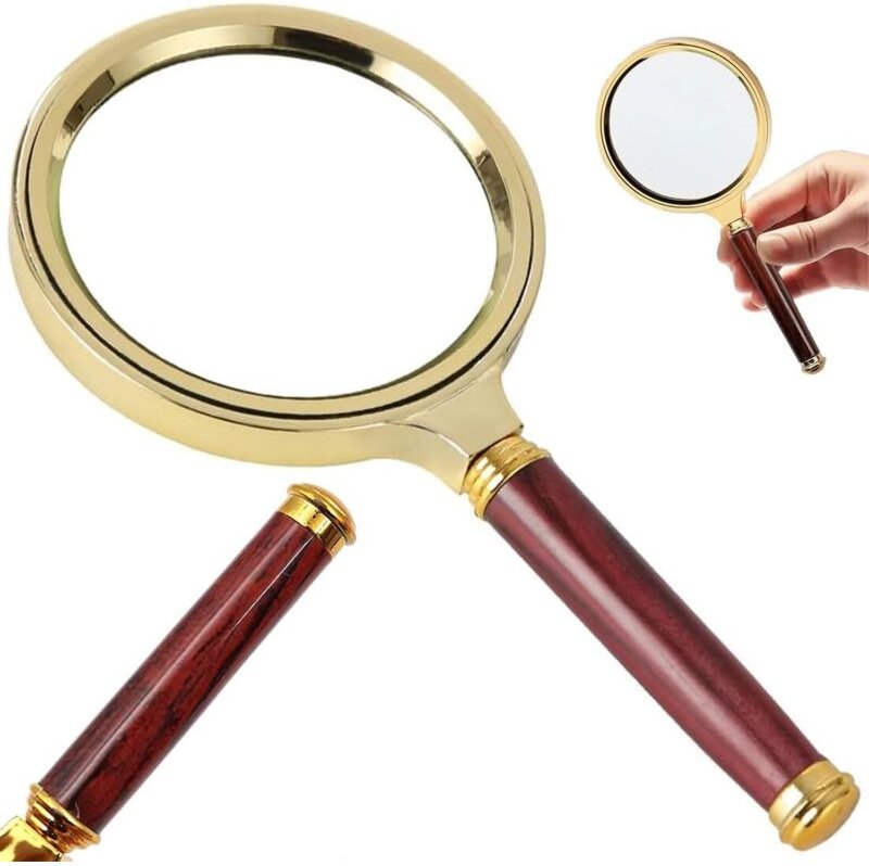 Handlupe, 10-fache Vergrößerung, 80 mm, leicht, echtes Glas, Leselupe (Gold/Rot)