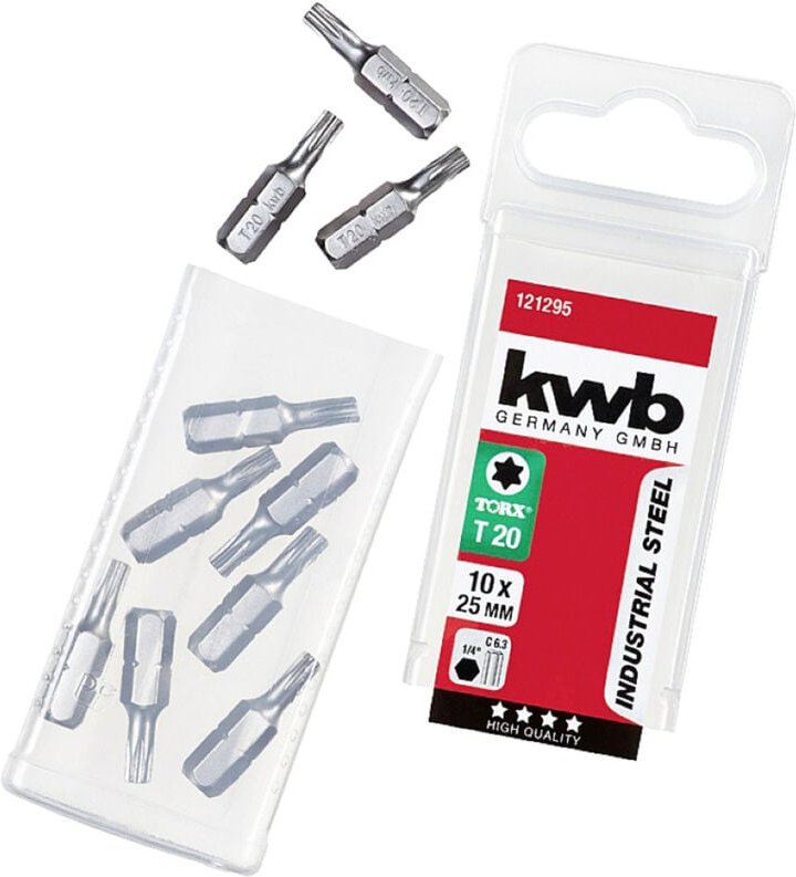 KWB - 10x Torx 20 Industrial Steel Bit-Set, 25mm Bits, 1/4'' Außensechskant - 121295
