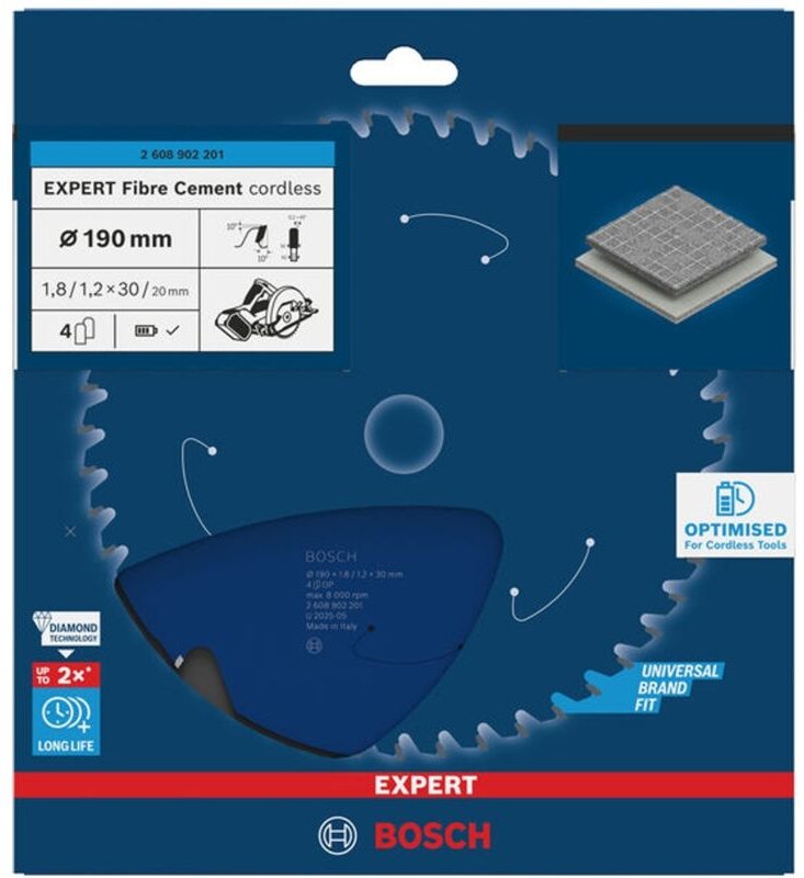Bosch EXPERT Kreissägeblatt Fiber Cement, 190x1,8x30 mm, Z4