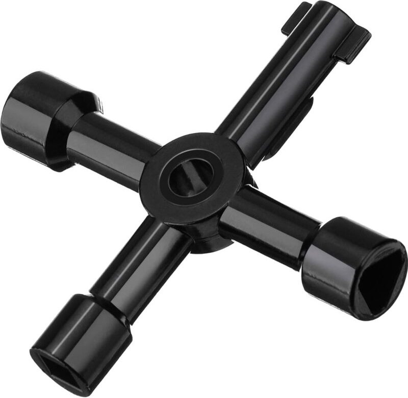 4-Wege-Multifunktionsschlüssel für Gas, Wasser, Strom, Verteilerkasten, Medizinschrank, zum Öffnen von Türen, Schwarz