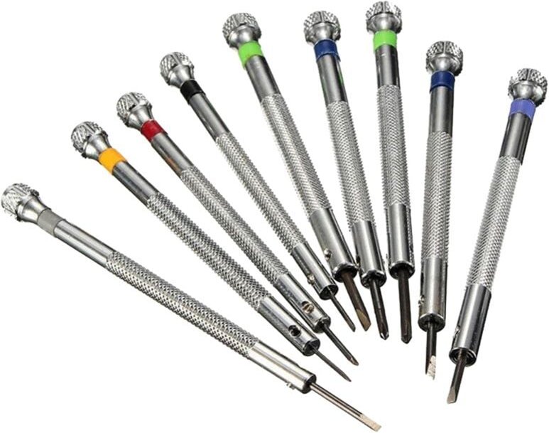 0,5–2,5 mm Präzisionsschraubendreher-Set aus Stahl/9-teilig für die Uhrenreparatur, tragbare Uhrmacherklinge, Sortiment ...