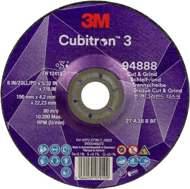 Cubitron 94888 Cubitron™ 3 Cut and Grind Schruppscheibe Durchmesser 150 mm Bohrungs-Ø 22.23 mm 10 S