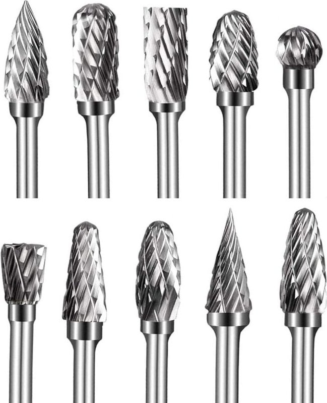 10-teiliges Doppelschnitt-Frässtift-Set aus Wolframkarbid, 1/8 Zoll Rotationsfrässtift-Set, 6 mm Schleifkopf