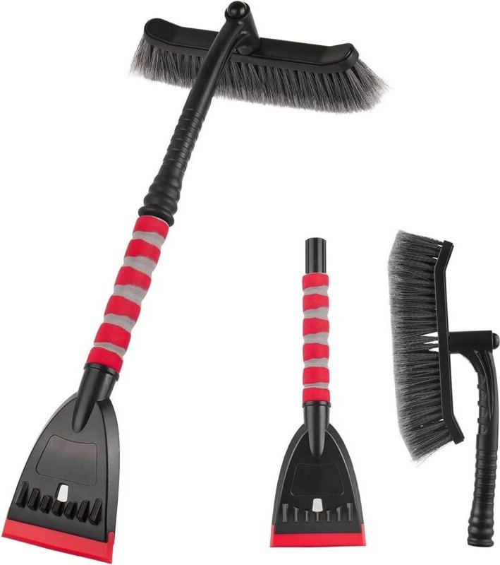 Eiskratzer mit Schneebürste für Auto Windschutzscheibe Abnehmbare drehbare Bürste Schaumstoffgriff 55CM Volle Länge