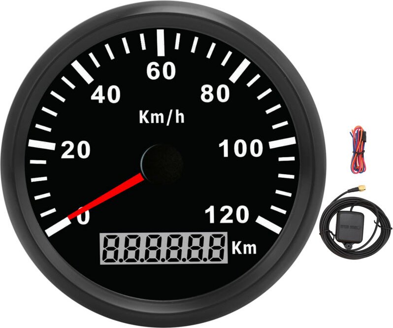 Universeller Tachometer 3 3/8 Zoll 0-120 km/h für Auto, LKW, Boot 12V 24V mit Antenne. Geeignet für Fahrzeuge. Einfach i...