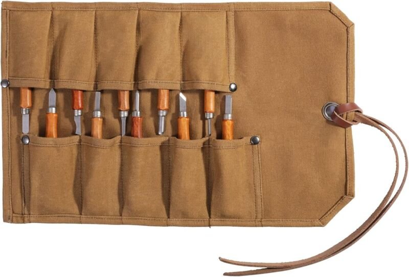 Robuste Werkzeugtasche aus gewachstem Canvas, zusammenrollbare Werkzeugtasche für Meißel, Scheren, Hämmer, Heimwerkerbed...