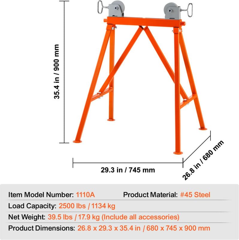 Mophorn - Hochleistungs-Rohrständer mit Rollenkopf – 2500 Pfund Tragkraft für 2-36 Zoll Rohre, gefertigt aus 45 Stahl fü...