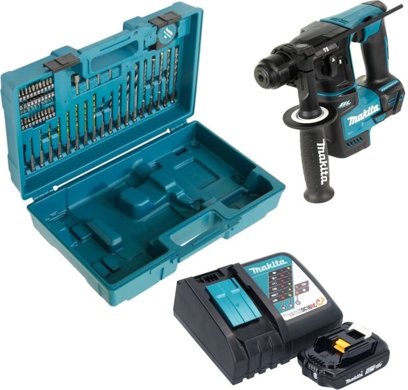 Thumbnail - Makita DHR 171 RA1X3 Akku Bohrhammer 18 V 1,2 J SDS-Plus Brushless + 1x Akku 2,0 Ah + Ladegerät + 65 tlg. Zubehör Set + ...