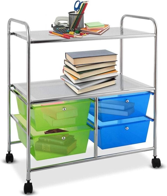 Costway - Rollwagen mit 4 stapelbaren Schubladen, Schubladenwagen Rollcontainer mit Metallgestell und Ablageflächen, Bad...