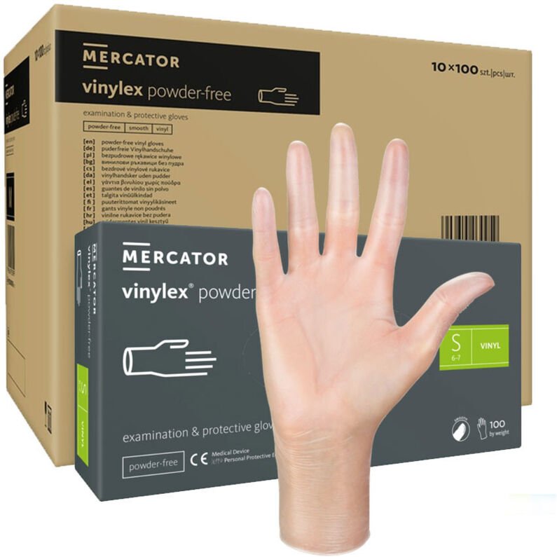 Vinylhandschuhe S, puderfrei, Mercator Vinylex, transparent, 100 Stück, Karton (10er-Packung)