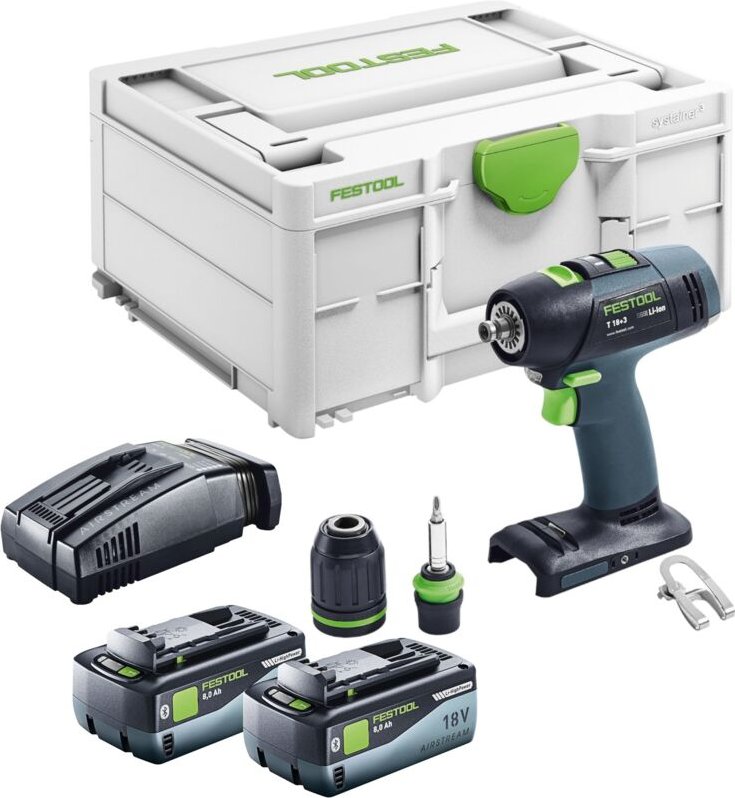 Festool T 18+3 Basic Akku Bohrschrauber 18 V 50 Nm Brushless + 2x Akku 8,0 Ah + Schnellladegerät + Systainer