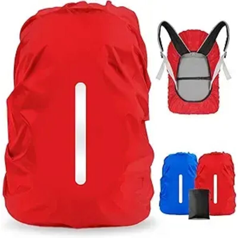 Set aus 2 wasserdichten Rucksackhüllen (30-40 L), reflektierender Regenschutz, staubdicht und diebstahlsicher, 1 rote un...