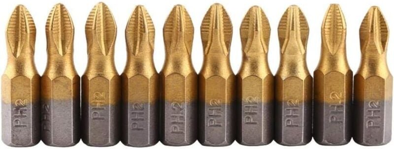 Schlagschrauber-Bit-Set, 10-teilig, magnetische PH2-Schraubendreherbits, Kreuzschlitz, titanbeschichtet, 1/4"-Sechskants...