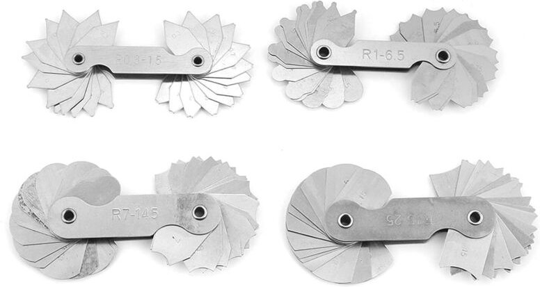 Langlebiges konkaves und konvexes Radiusmessgerät, Edelstahl-Messwerkzeug für Maschinisten, Werkzeugmacher, 4 Stück, R0,...
