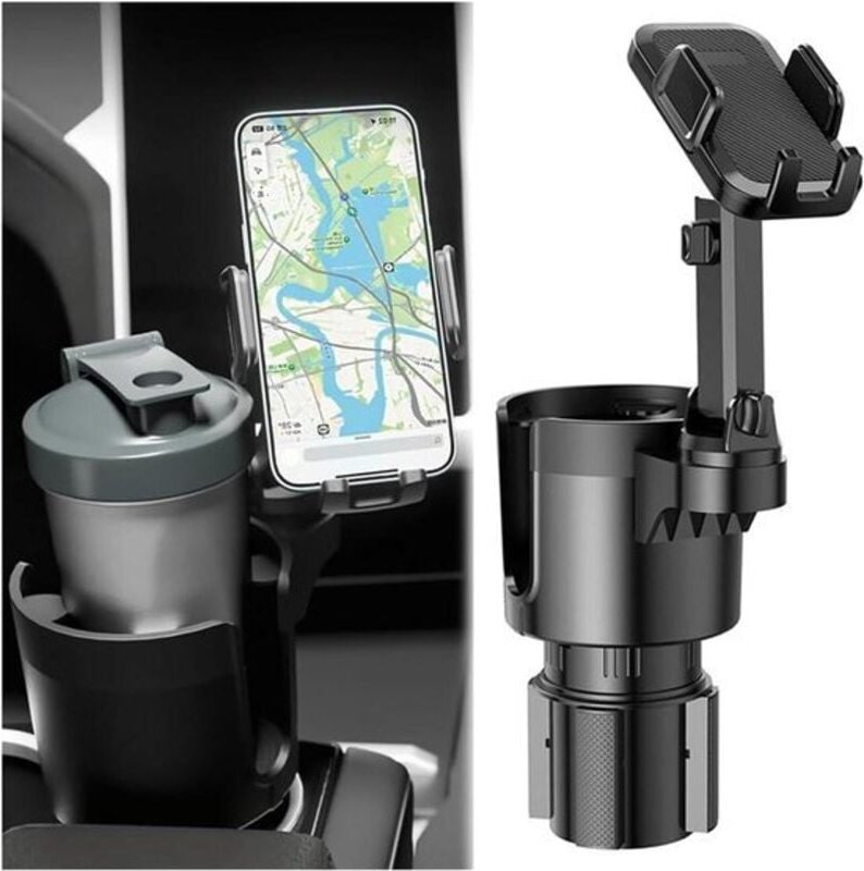 2-in-1 Ausziehbarer, um 360° drehbarer Auto-Getränkehalter und Handyhalter