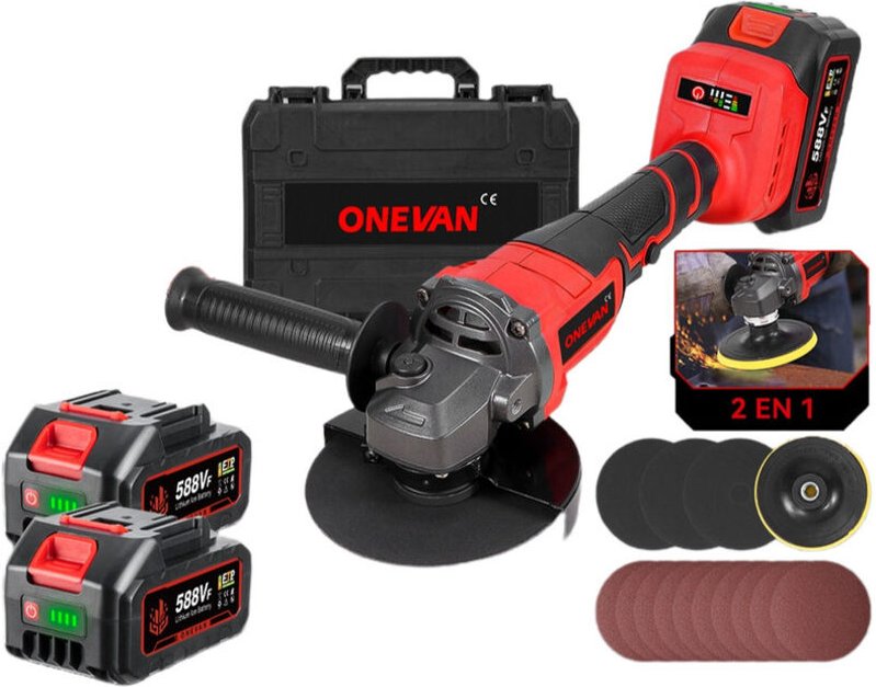 Akku-Winkelschleifer 125 mm, 3 Geschwindigkeiten Brushless-Schleifer, mit zwei 4,0-Ah-Akkus und 10 Zubehörteilen