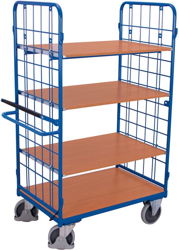 VARIOfit Etagenwagen, hoch mit Totmannbremse, seitlich vergittert und 3 Ladeflächen 1000x700mm