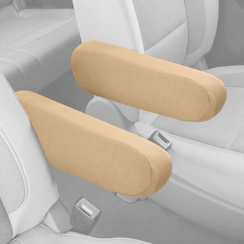 CCYKXA 2 Stück beigefarbene Armlehnenbezüge für Vordersitze, Stoff-Armlehnenbezüge für Autos, Verschluss, Auto-Armlehnen...
