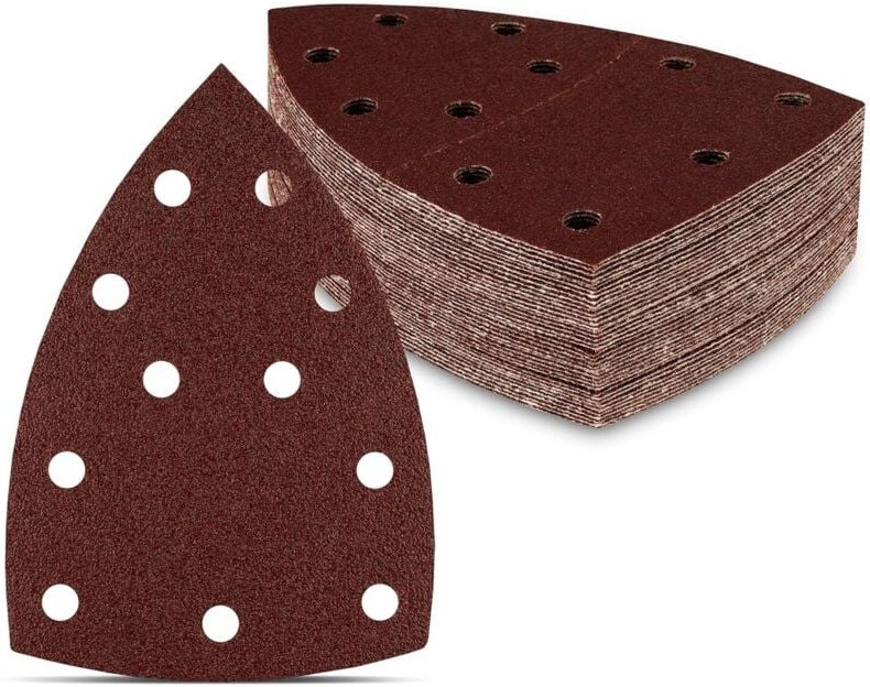 Schleifpapier-Dreiecke, 50 Stück, 11 Löcher, 105 x 152 mm, Körnung 120, für Vielschleifer, Schleifpapier, Schleifpapier