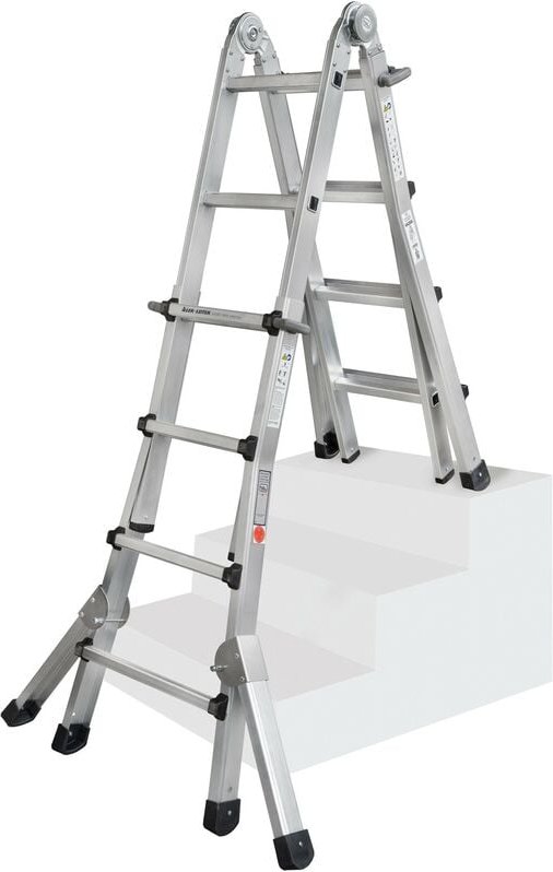 Iller Teleskopleiter, beidseitig begehbar mit Dreiecksausleger, 4x4 Sprossen und 4,95m AH