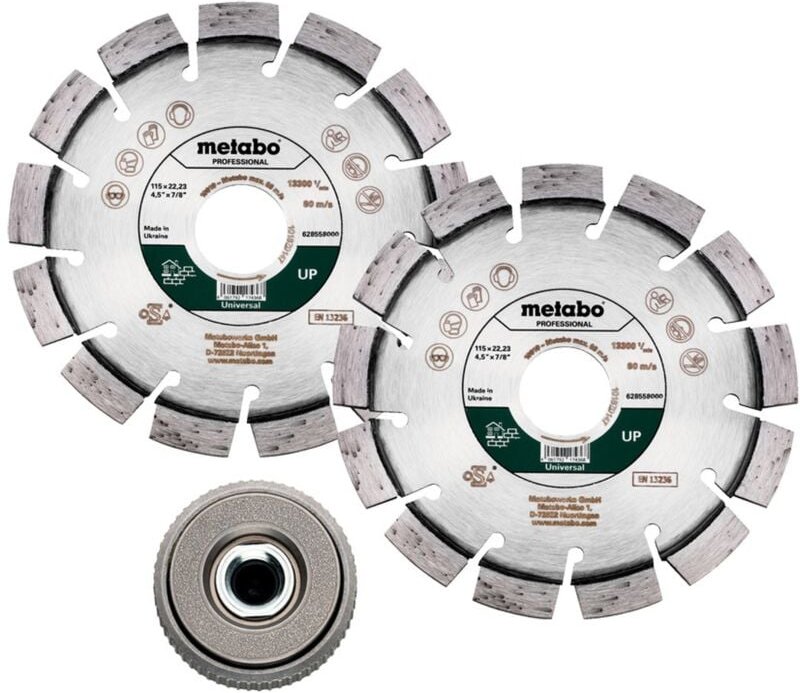 Metabo - Set: 2xDiamanttrennscheibe 115x22,23mm, up+ 1xQuickspannmutter m 14