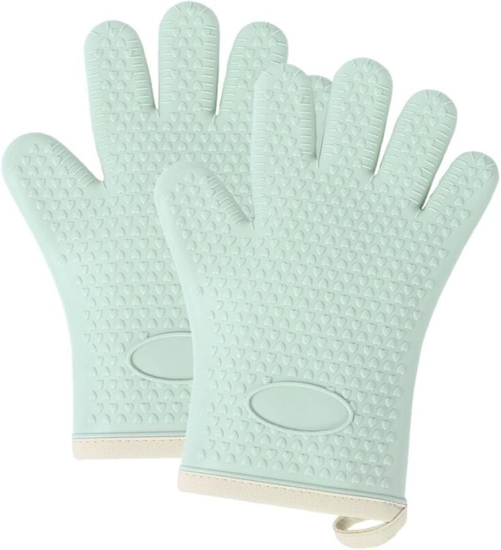 Set mit 2 Ofenhandschuhen – Hitzebeständige und rutschfeste Silikon-Kochhandschuhe – Küchenhandschuhe zum Kochen, Backen...