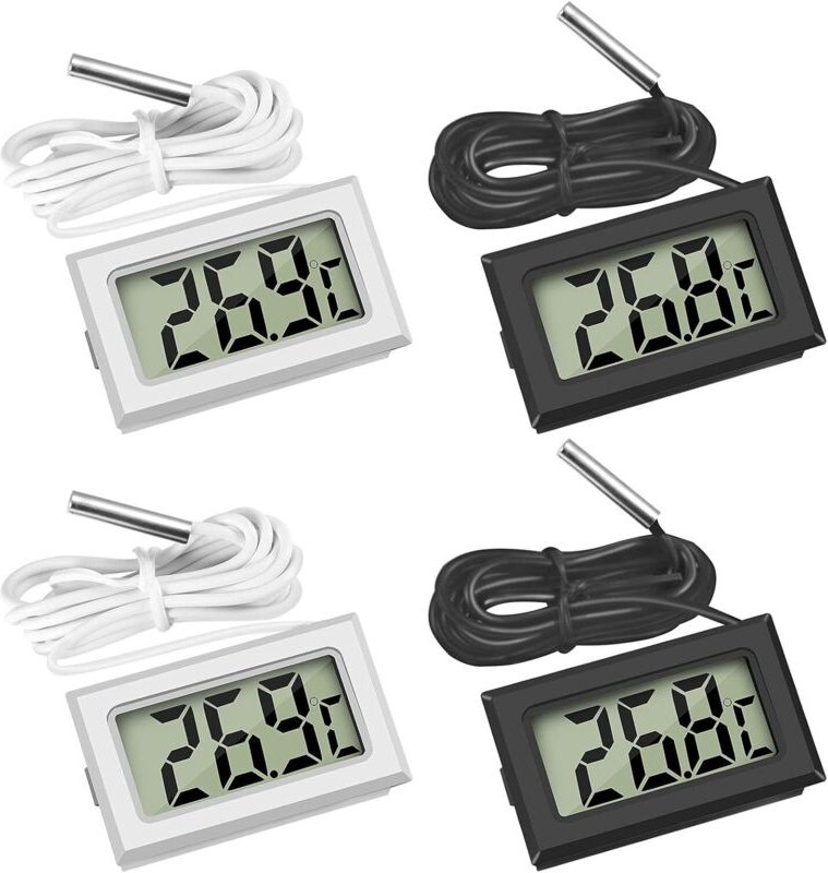 Digitales Thermometer mit wasserdichter externer Sonde für Kühlschrank, Gefrierschrank, Aquarium (4 Stück)