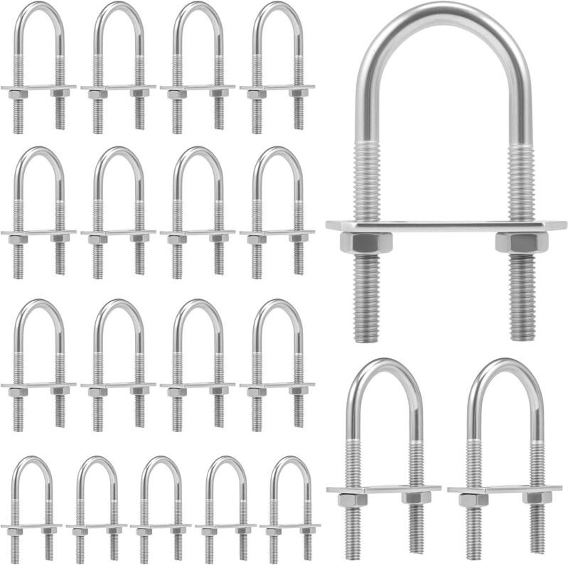20 Stück Bügelschraube M6 Edelstahl U-Bolzen U Bügel mit Gewinde, Gegenplatte, Muttern 25x70mm Bügelbolzen U-Schrauben f...
