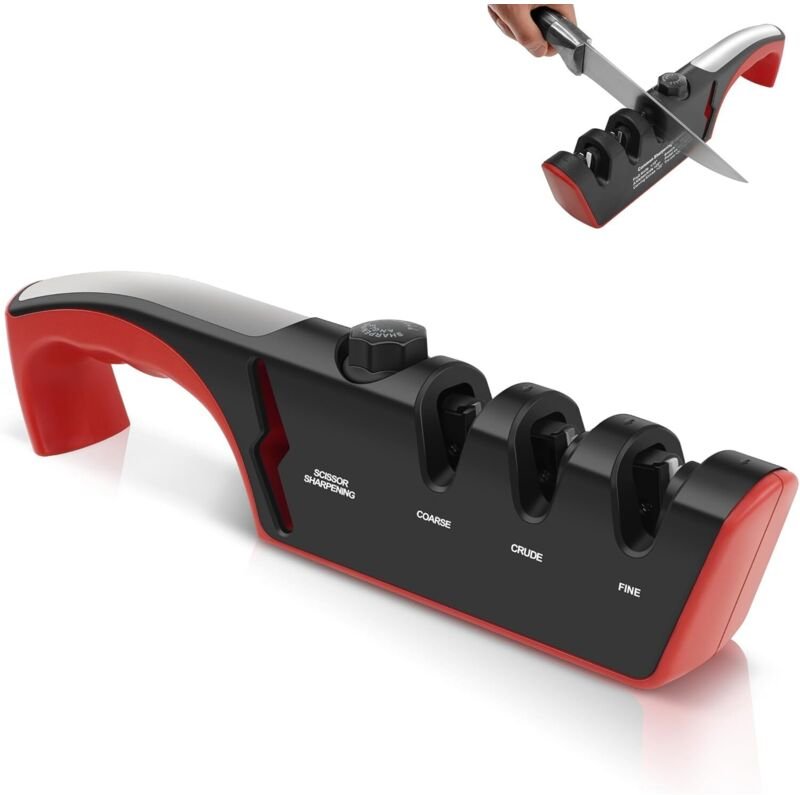 Messerschärfer, 4-in-1 Messerschärfer, multifunktionaler 3-stufiger Profi-Messerschärfer mit 6-fach verstellbarem Winkel...