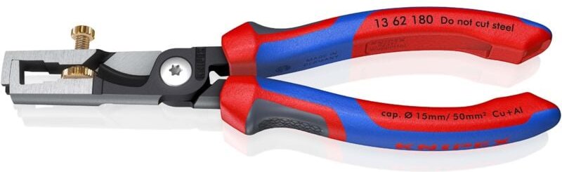Knipex - 13 62 180 StriX® Abisolierzangen mit Kabelschere mit Mehrkomponenten-Hüllen schwarz atramentiert 180 mm