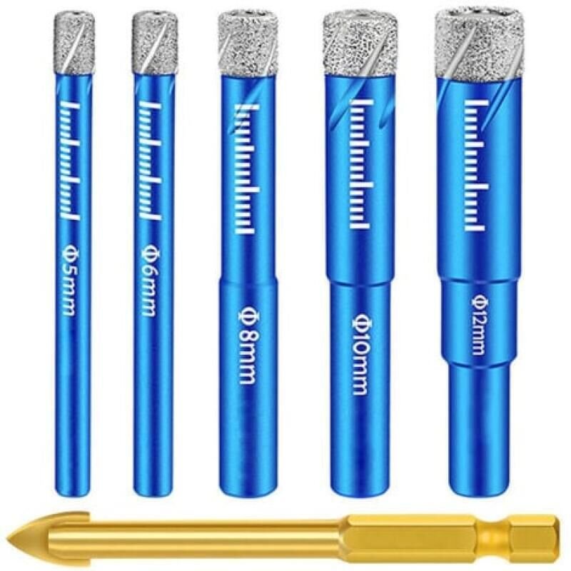 6-teiliges (5, 6, 8, 10, 12 mm) vakuumgelötetes Hartmetall-Diamant-Trockenbohrer-Set für Granit, Fliesen, Stein, Marmor,...