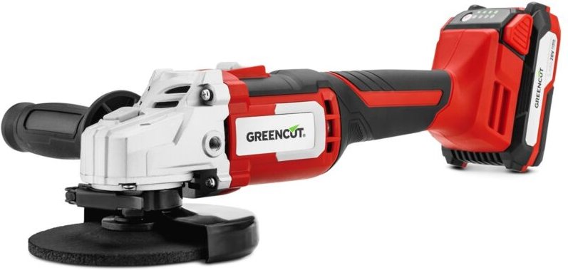 20V-Akku-Winkelschleifer mit 115-125mm Scheibe, 7500 U/min, 2.0Ah Lithium-Akku und Schnellladegerät – Greencut AMG200L