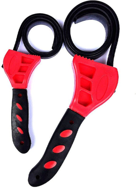 Set mit 2 Gummibandschlüsseln, verstellbarem Filterschlüssel, Universal-Rohrschlüssel 6–8 Zoll, max. Ø 150 mm, rot