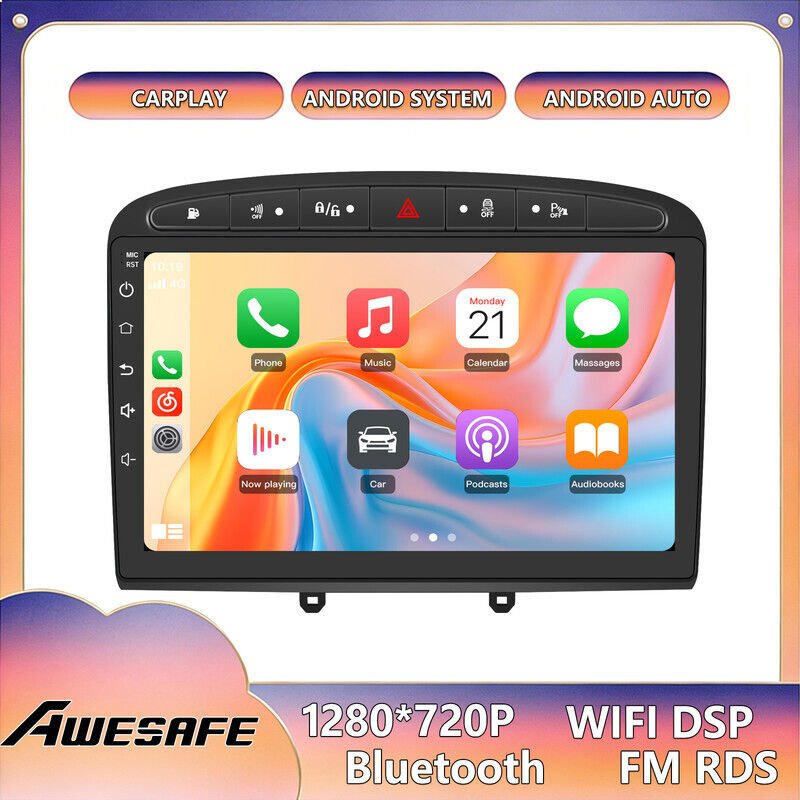 AWESAFE Autoradio Android 13 für Peugeot 308/408 (2007–2013) 2GB+32GB 9'' Touchscreen GPS Android Auto WiFi Schwarz